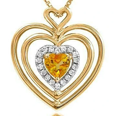 Triple Heart Citrine Pendant with Diamond Accent 14KT Gold