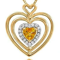 Triple Heart Citrine Pendant with Diamond Accent 14KT Gold