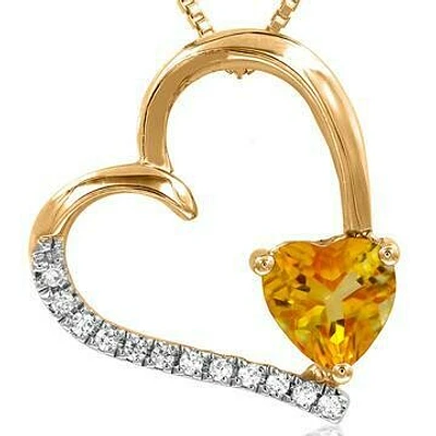 Tilted Heart Citrine Pendant with Diamond Accent 14KT Gold