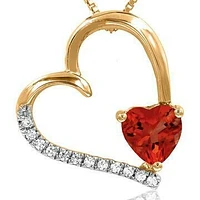 Tilted Heart Ruby Pendant with Diamond Accent 14KT Gold