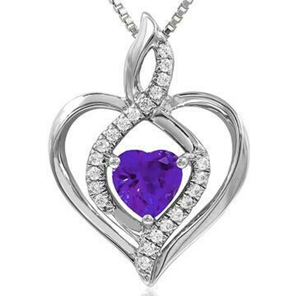 Infinity Heart Amethyst Pendant with Diamond Accent 14KT Gold