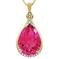 Premium Pink Topaz Teardrop Pendant with Diamond Accent 14KT Yellow Gold