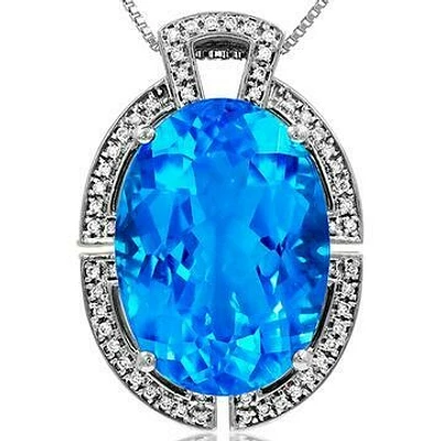 Premium Oval Blue Topaz Pendant with Diamond Frame 14KT Gold