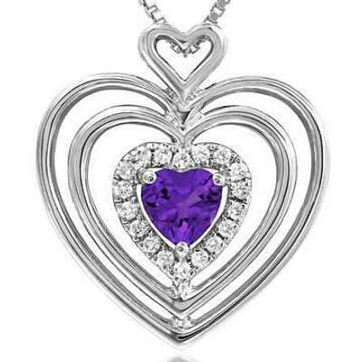 Triple Heart Amethyst Pendant with Diamond Accent 14KT Gold