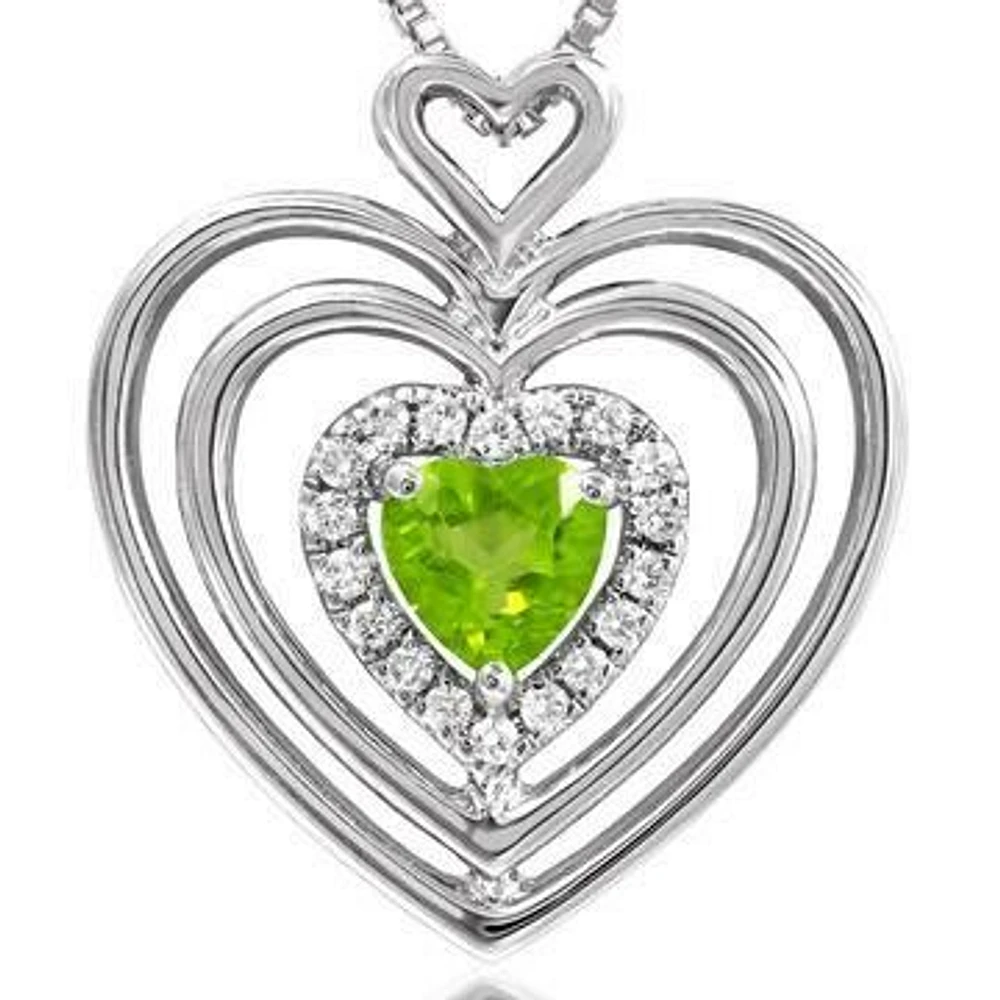 Triple Heart Peridot Pendant with Diamond Accent 14KT Gold