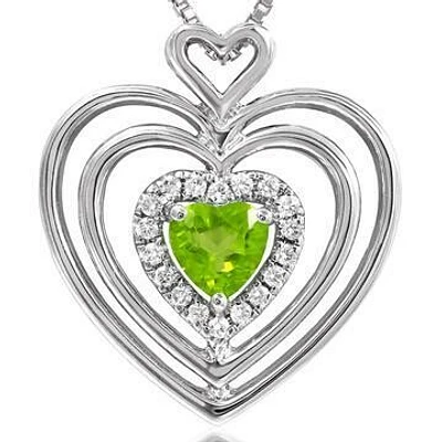 Triple Heart Peridot Pendant with Diamond Accent 14KT Gold