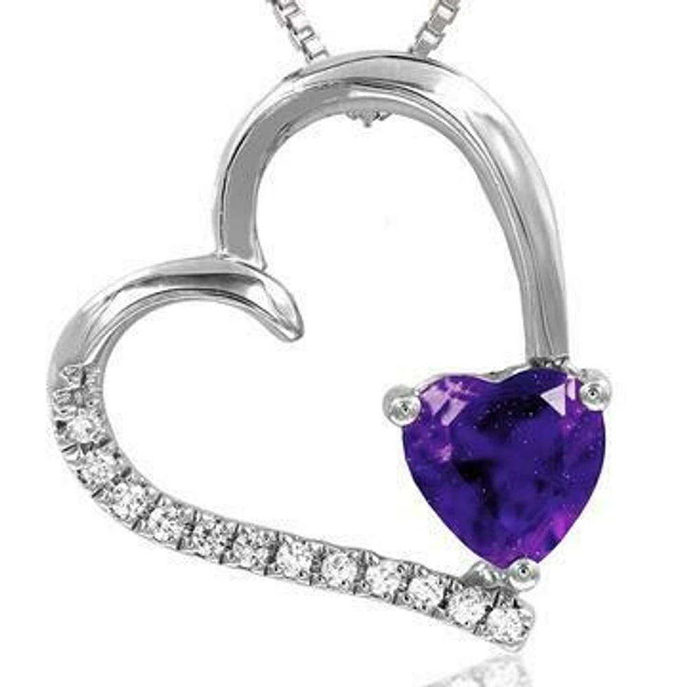 Tilted Heart Amethyst Pendant with Diamond Accent 14KT Gold