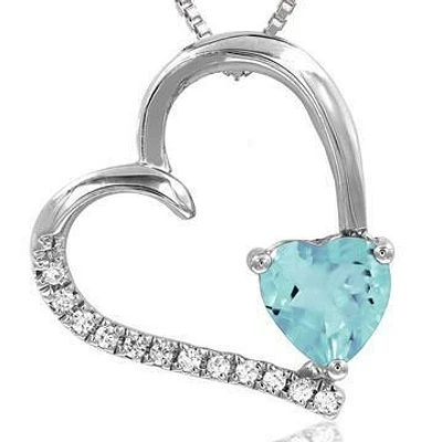 Tilted Heart Aquamarine Pendant with Diamond Accent 14KT Gold