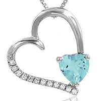 Tilted Heart Aquamarine Pendant with Diamond Accent 14KT Gold