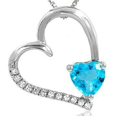 Tilted Heart Topaz Pendant with Diamond Accent 14KT Gold