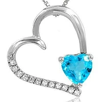 Tilted Heart Topaz Pendant with Diamond Accent 14KT Gold