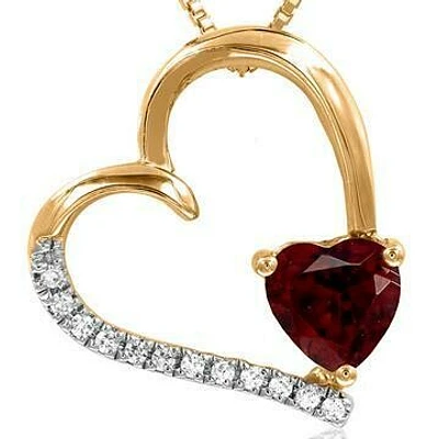 Tilted Heart Garnet Pendant with Diamond Accent 14KT Gold