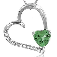 Tilted Heart Peridot Pendant with Diamond Accent 14KT Gold