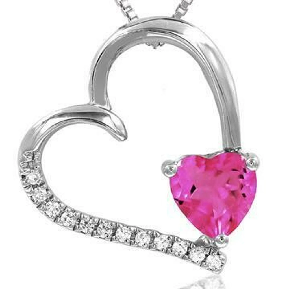 Tilted Heart Pink Topaz Pendant with Diamond Accent 14KT Gold