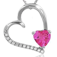 Tilted Heart Pink Topaz Pendant with Diamond Accent 14KT Gold