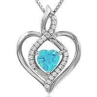 Infinity Heart Aquamarine Pendant with Diamond Accent 14KT Gold