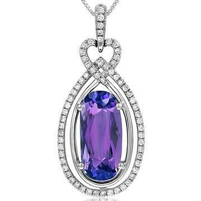 Premium Oval Amethyst Teardrop Pendant with Diamond Frame 14KT White Gold