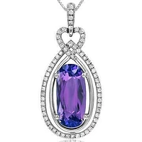 Premium Oval Amethyst Teardrop Pendant with Diamond Frame 14KT White Gold