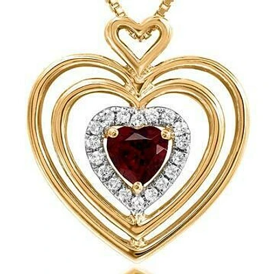 Triple Heart Garnet Pendant with Diamond Accent 14KT Gold