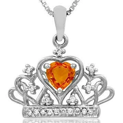 Heart Citrine Crown Pendant with Diamond Accent 14KT Gold