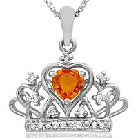 Heart Citrine Crown Pendant with Diamond Accent 14KT Gold