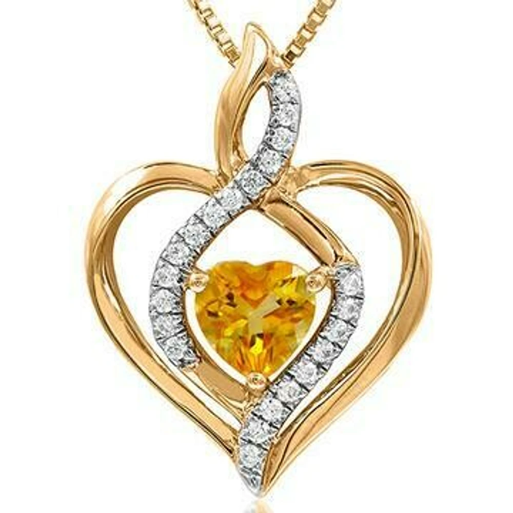 Infinity Heart Citrine Pendant with Diamond Accent 14KT Gold