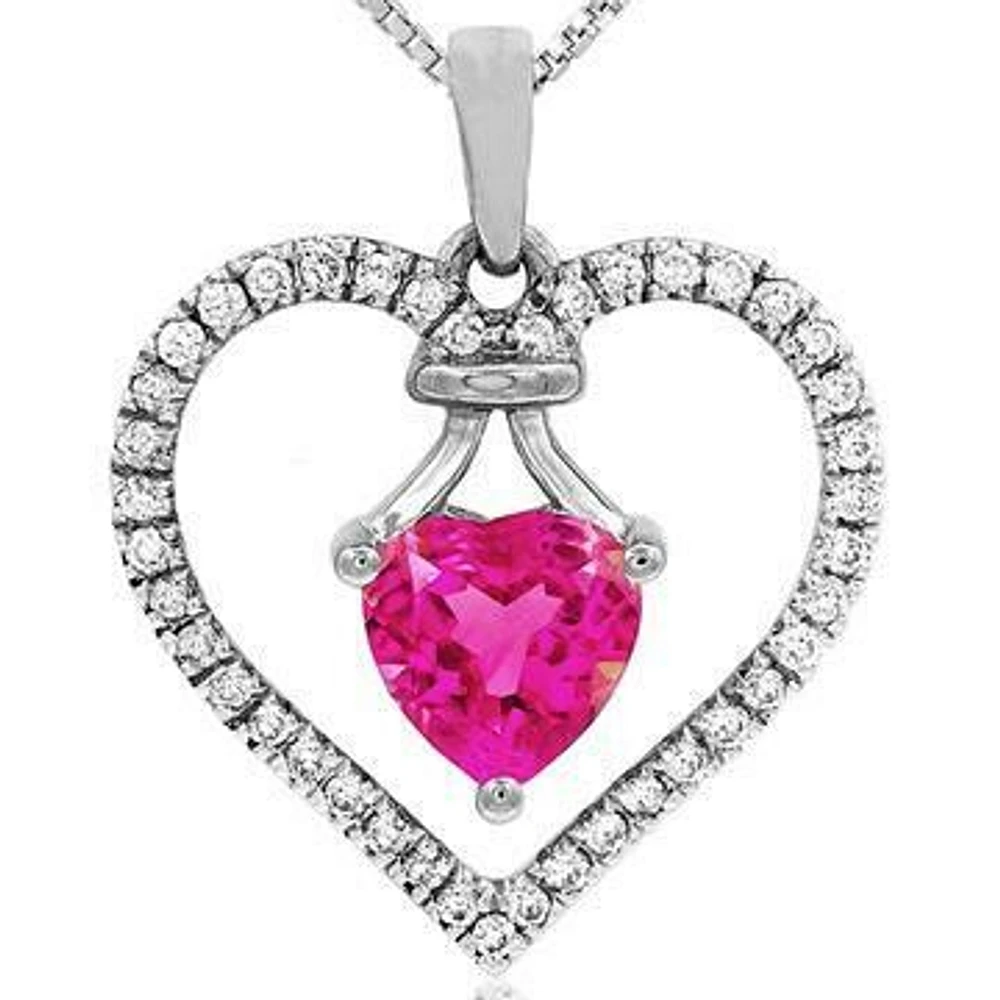 Heart Pink Topaz Pendant with Diamond Frame 14KT Gold