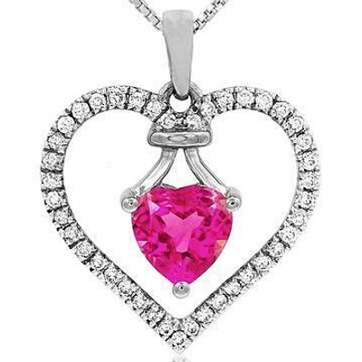 Heart Pink Topaz Pendant with Diamond Frame 14KT Gold