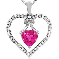 Heart Pink Topaz Pendant with Diamond Frame 14KT Gold