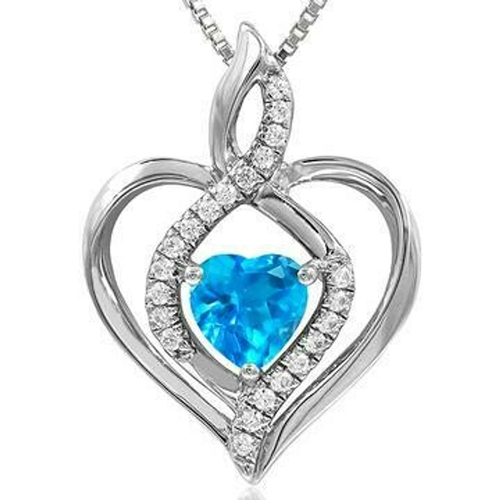 Infinity Heart Topaz Pendant with Diamond Accent 14KT White Gold