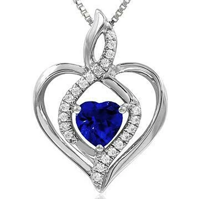 Infinity Heart Blue Sapphire Pendant with Diamond Accent 14KT White Gold