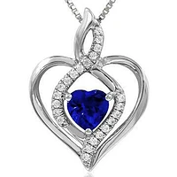 Infinity Heart Blue Sapphire Pendant with Diamond Accent 14KT White Gold