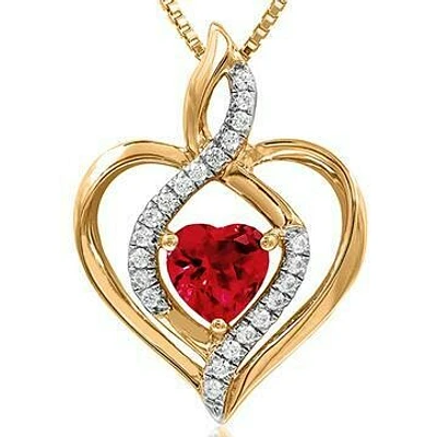 Infinity Heart Ruby Pendant with Diamond Accent 14KT Yellow Gold