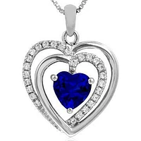 Double Heart Blue Sapphire Pendant with Diamond Accent 14KT Gold