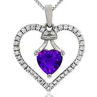 Heart Amethyst Pendant with Diamond Frame 14KT Gold