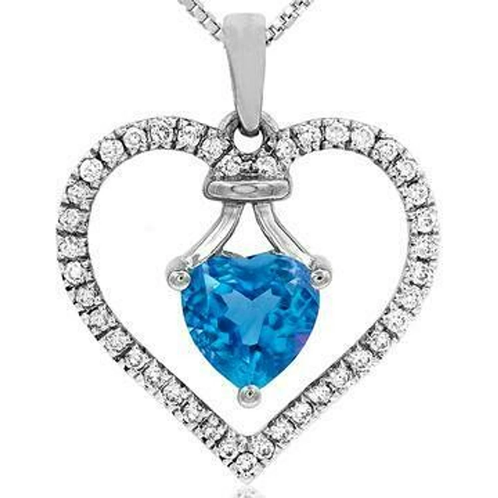 Heart Blue Topaz Pendant with Diamond Frame 14KT Gold