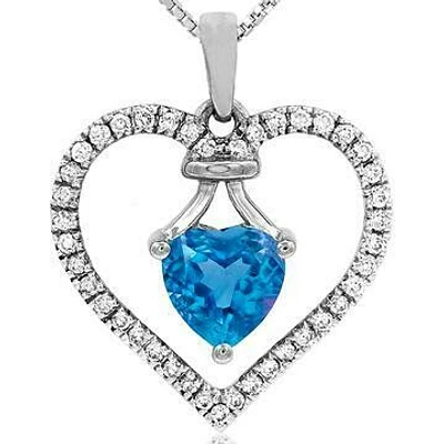 Heart Blue Topaz Pendant with Diamond Frame 14KT Gold