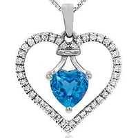 Heart Blue Topaz Pendant with Diamond Frame 14KT Gold