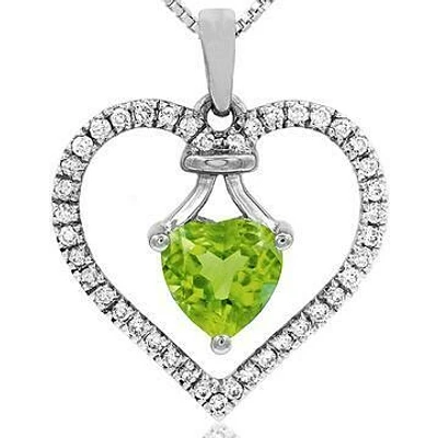 Heart Peridot Pendant with Diamond Frame 14KT Gold