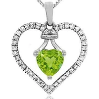 Heart Peridot Pendant with Diamond Frame 14KT Gold