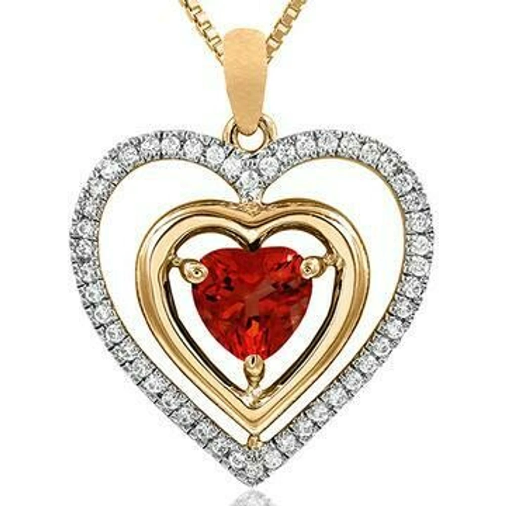 Double Heart Ruby Pendant with Diamond Frame 14KT Gold