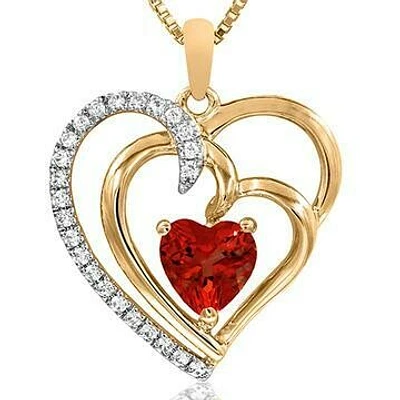 Double Heart Ruby Pendant with Diamond Accent 14KT Gold