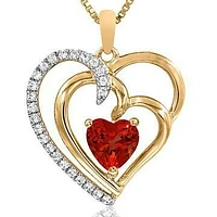 Double Heart Ruby Pendant with Diamond Accent 14KT Gold