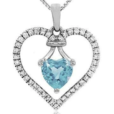 Heart Aquamarine Pendant with Diamond Frame 14KT Gold