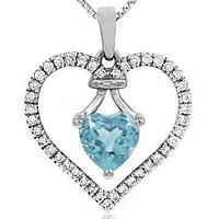 Heart Aquamarine Pendant with Diamond Frame 14KT Gold