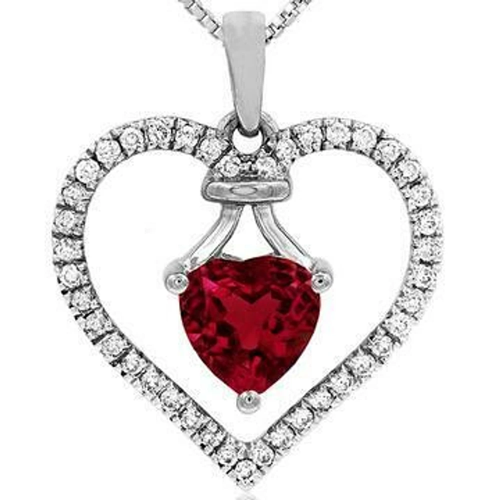 Heart Ruby Pendant with Diamond Frame 14KT Gold