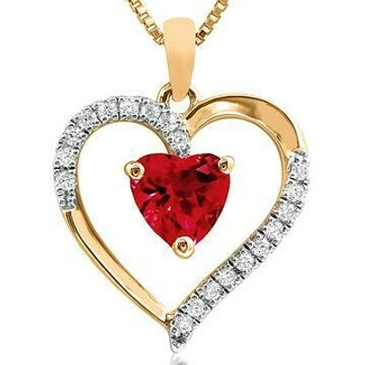 Heart Ruby Pendant with Diamond Accent 14KT Gold