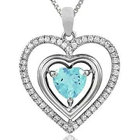 Double Heart Aquamarine Pendant with Diamond Frame 14KT Gold