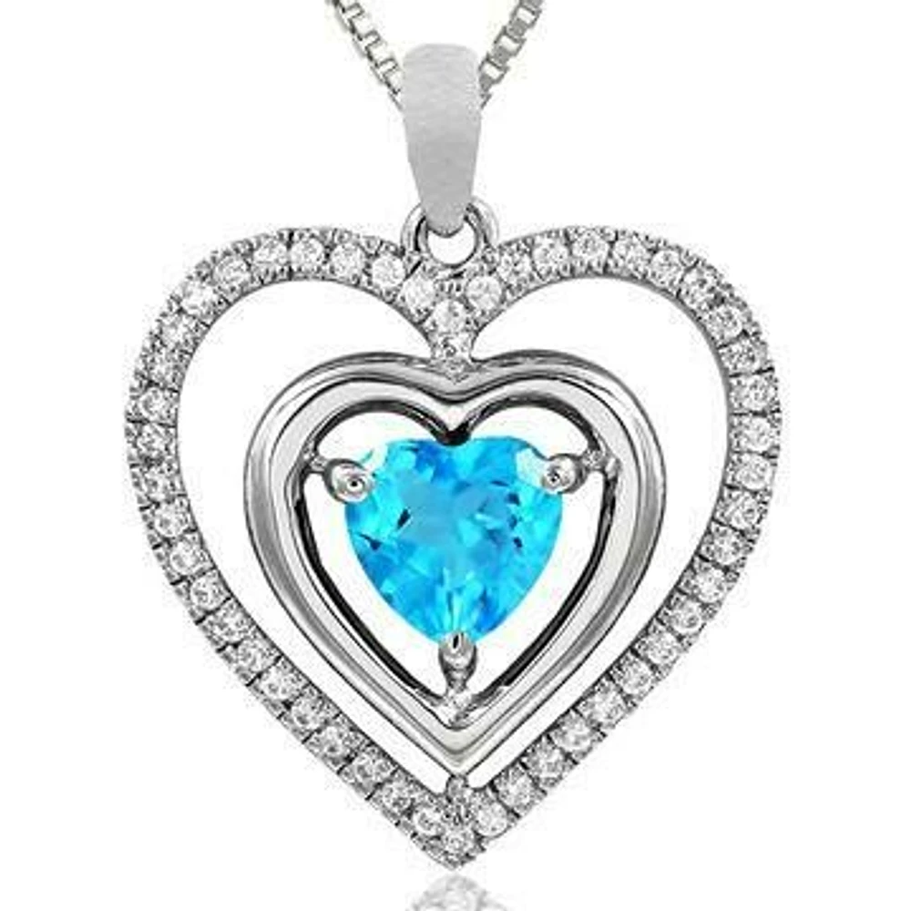 Double Heart Topaz Pendant with Diamond Frame 14KT Gold