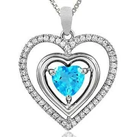 Double Heart Topaz Pendant with Diamond Frame 14KT Gold